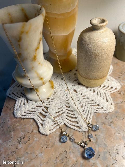Collier De Perles Vintage – Pâte De Verre Et Cristal De Bohême – Tons Gris – Laiton