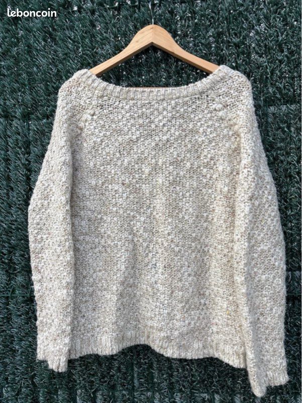 Gros pull épais loose/ample beige chiné grosses mailles Zara