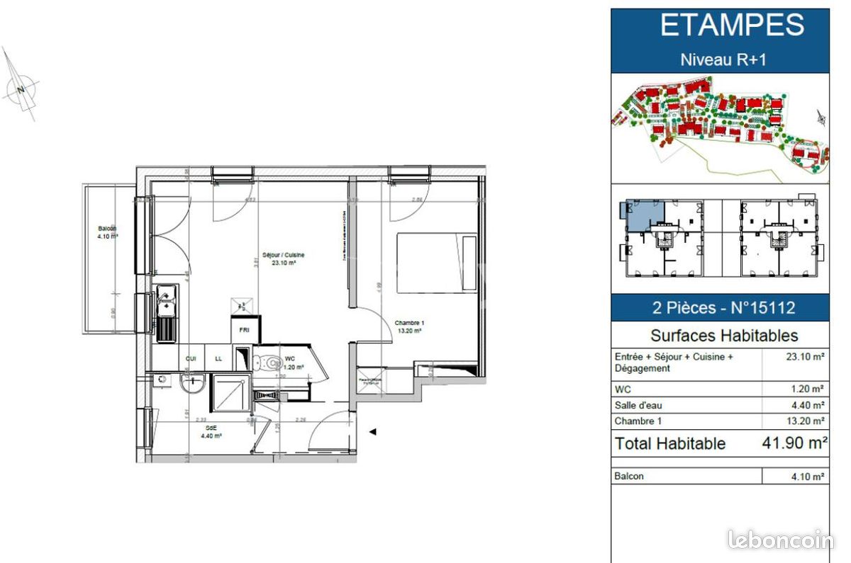 Appartement 2 pièces 41 m² · à Étampes · 41 m² · 631 €/mois