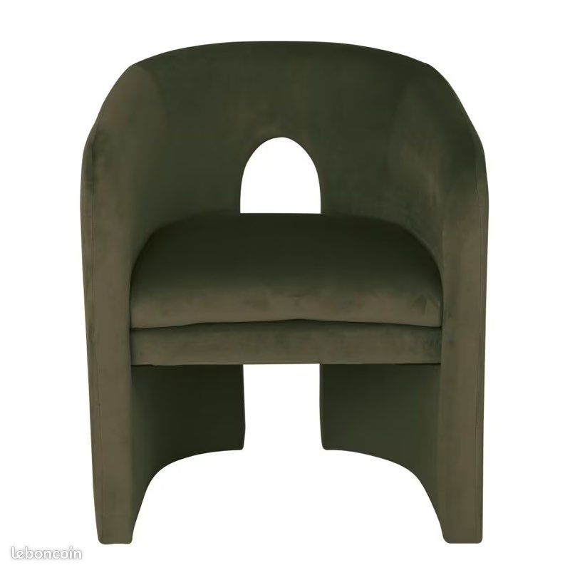 Chess - Fauteuil de table en velours vert kaki (image 1)