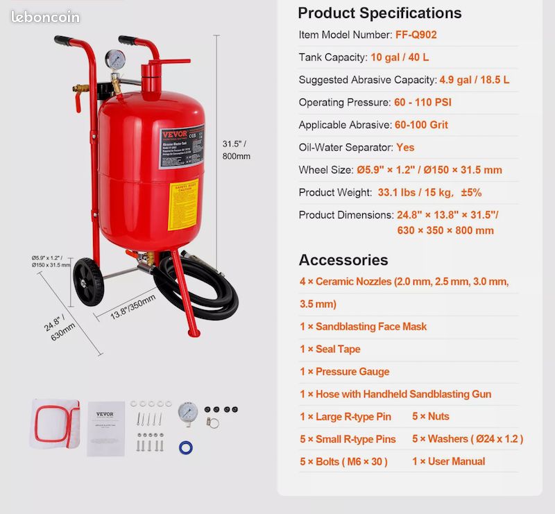 Sableuse à air portable capacité du réservoir 40 L - Neuf - Livraison gratuite en Europe ⭐⭐⭐ (image 4)