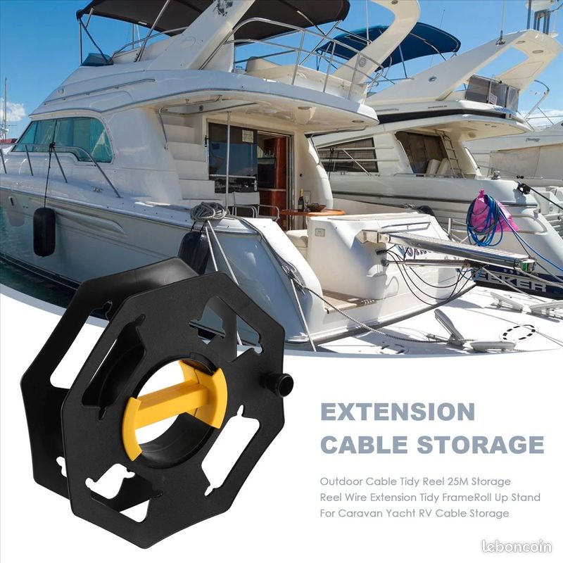 Support De Rangement Extérieur 25m – Bobine Câble Pour Yacht, Bateau, Camping-car, En Polypropylène Noir