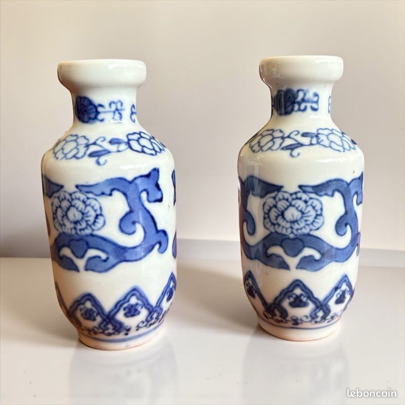 Paire de mini-vases en porcelaine de Liling – Bleu & Blanc vintage (image 2)