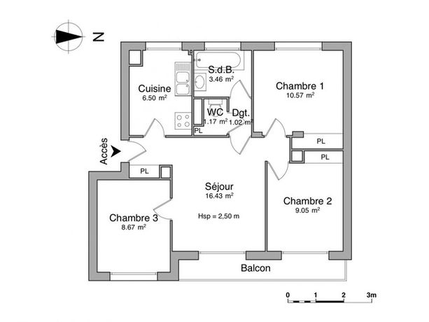 Appartement a louer  - 4 pièce(s) - 56.9 m2 - Surfyn