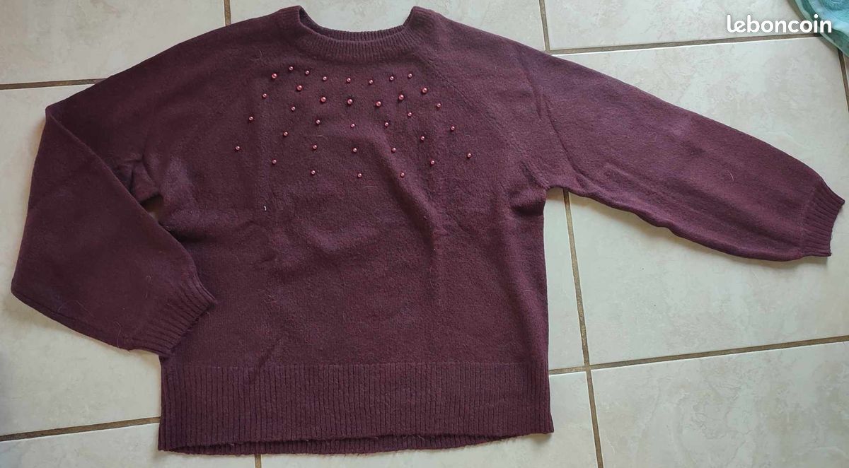 Lot 2 pull perles taille m - bordeau et gris (image 4)