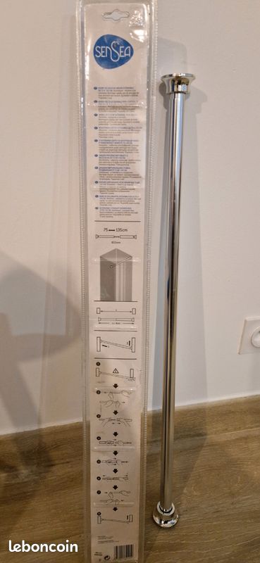 Barre de douche droite extensible Sensea 75–135 cm – alu – sans perçage (neuve) (image 2)