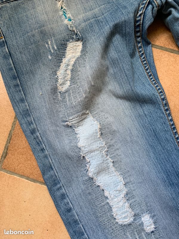 Justing jeans bleu Los Angeles W38 pré-déchiré avec empiècement de tissu (image 7)