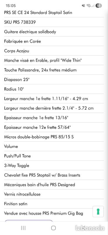 Vend guitare PRS SE CE standard (image 7)