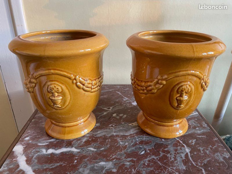 2 petits vases Médicis poterie émaillée jaune (image 1)