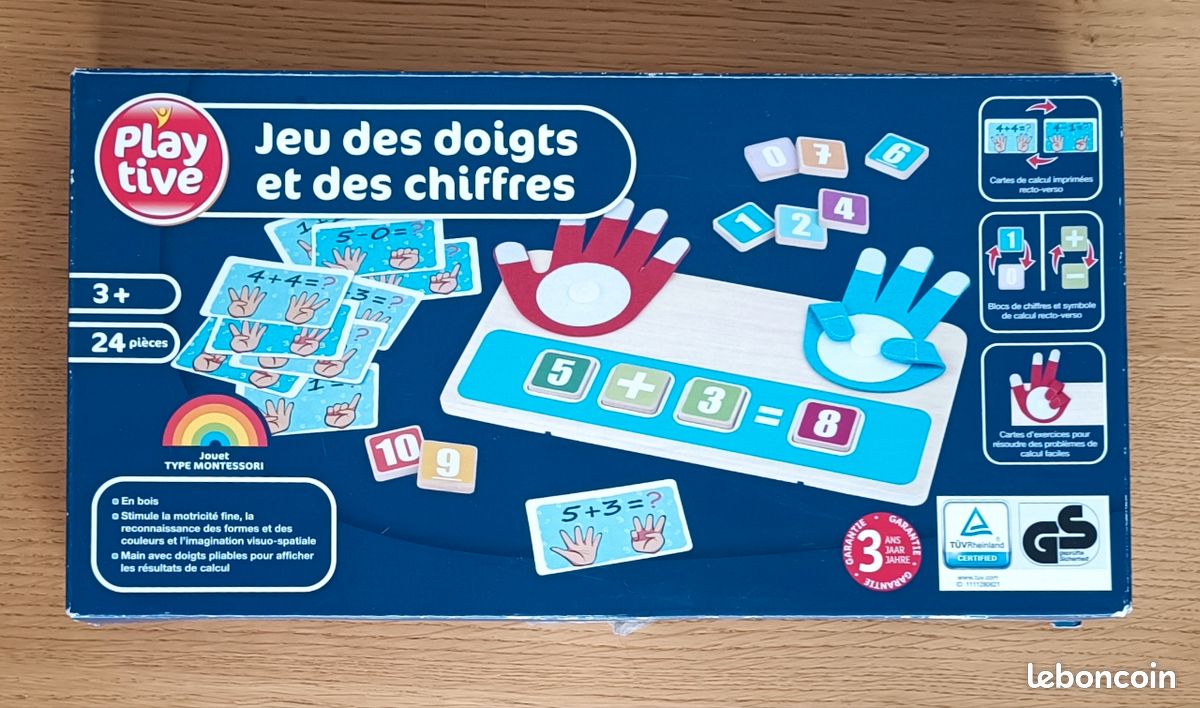 Montessori Jouet Compteur De Doigts – Bois – Apprentissage Chiffres, Calculs Et Heure – Jeu Éducatif Dès 3 Ans