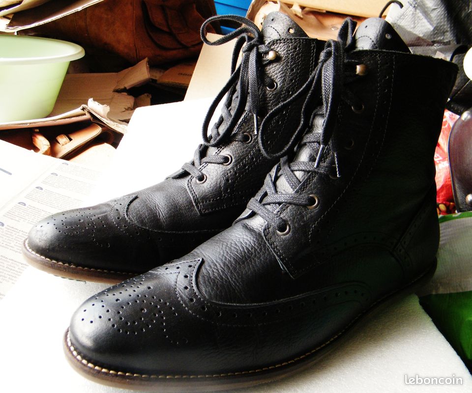 Chaussures bottines en cuir noir Cycleur de Luxe 44 tbe homme