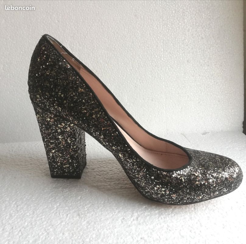 Chaussures De Fête Noires à Talon Aiguille 7 Cm, Brides Scintillantes - Taille UK 7 Neuves
