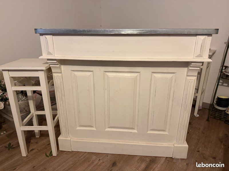 Bar comptoir zinc + 4 tabourets hauts assortis (image 1)