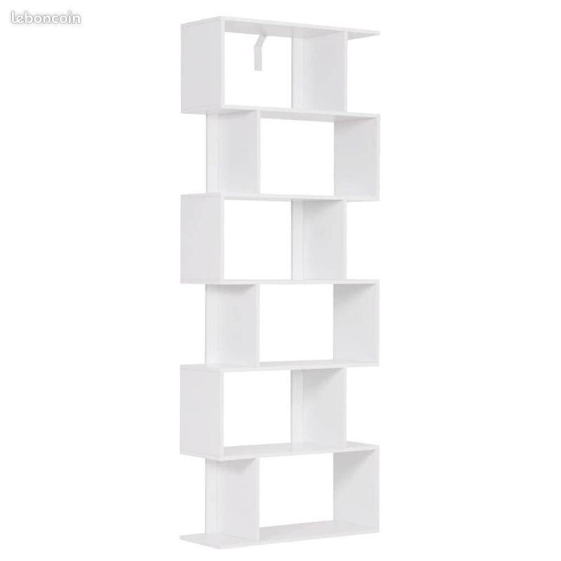 Bibliothèque Escalier 6 Niveaux – Étagère de Rangement Design Zigzag – Blanc Épuré – 60x160 cm (image 1)