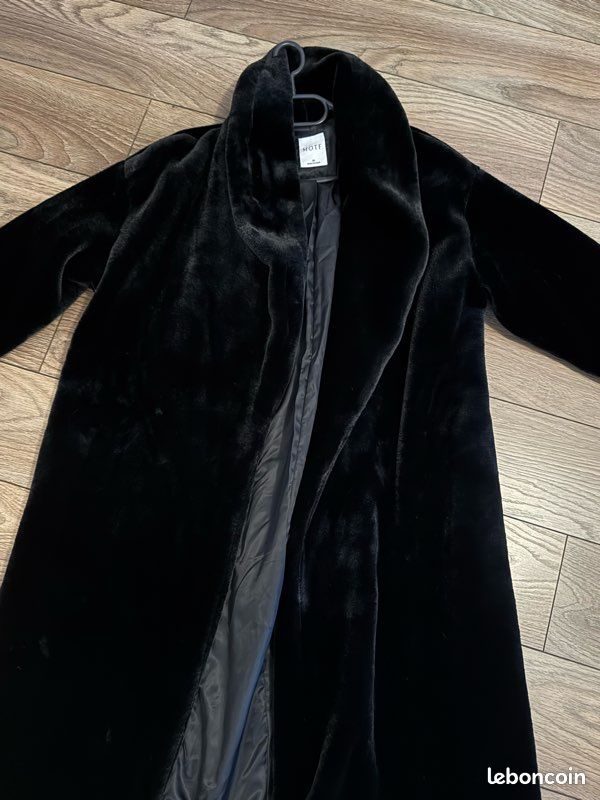 Manteau D'hiver Noir H2J Avec Fausse Fourrure - Taille M - Style Pea Coat - Occasion Très Bon état (un Bouton Cassé)