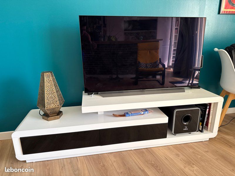 Meuble tv blanc / noir laqué (image 1)