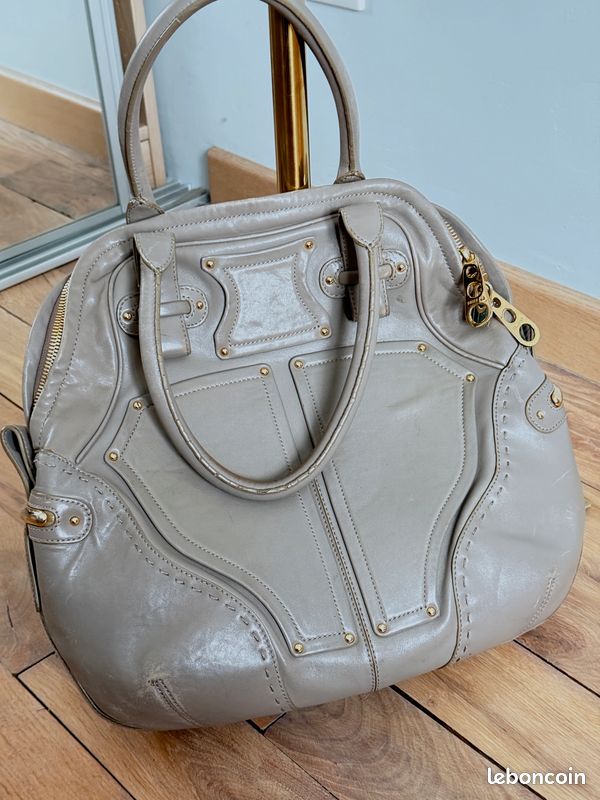 Sac à Main Paul Ka Cuir Et Tissu écossais – Taille Moyenne, Bandoulière, Doublure Toile, Occasion Très Bon état