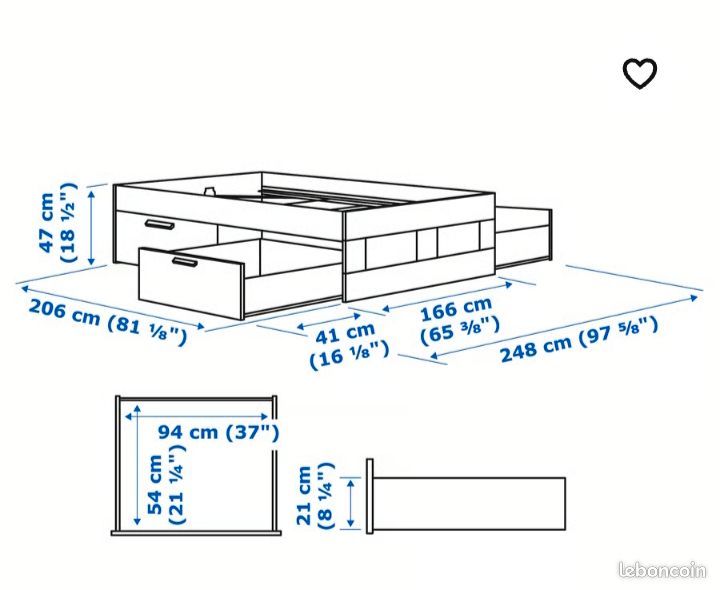 Lit IKEA 1 m 60 sur 2 m (image 2)