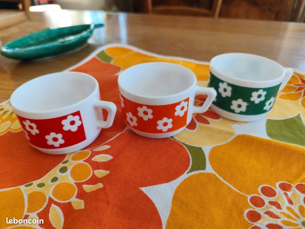 Lot 4 Tasses à Café Arcopal Vintage – Blanc Et Orange – Superbe État