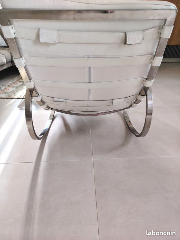 Fauteuil rocking chair en cuir crème (image 9)