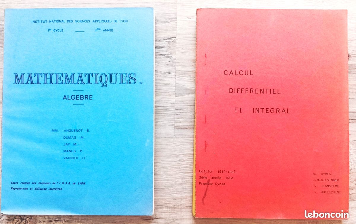 Lot Mathématiques INSA Lyon - 1er Cycle (FIMI) début années 1980 (image 1)