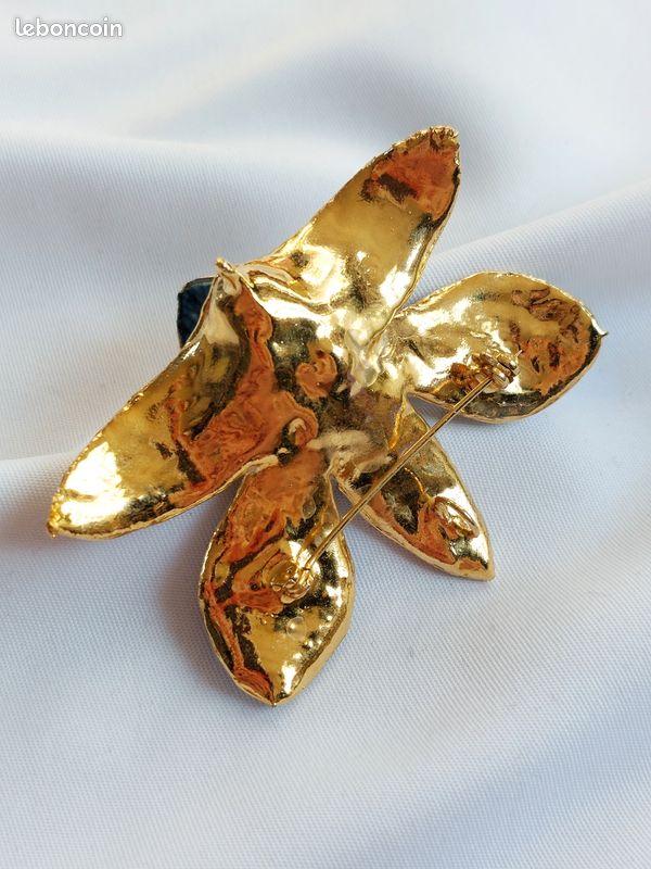 ORCHIDÉE EN BROCHE pendentif RISIS dorée à L'or Fin Singapour EUR 40,00