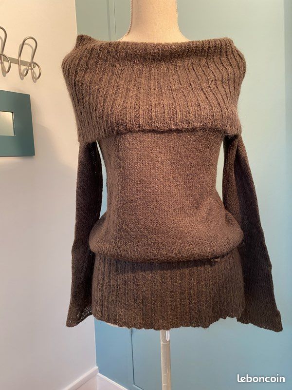 Magnifique pull long col boule coloris noisette taille XS (image 5)