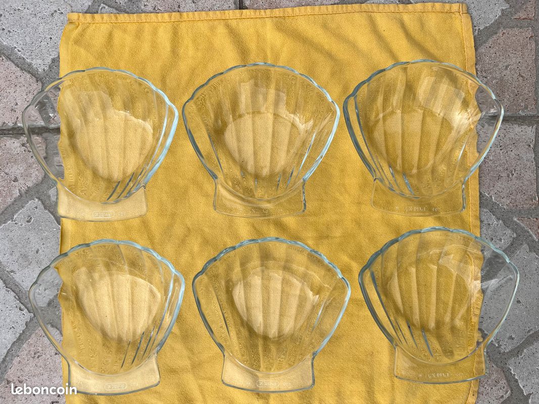 Lot de 6 coupelles vintage en verre Pyrex, en forme de coquille Saint-Jacques (modèle n° 435) (image 1)