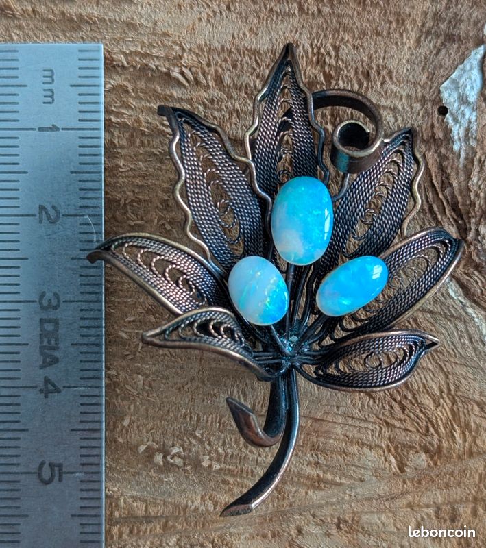 Broche Ancienne Vintage Argentée Avec Cabochon Turquoise Et Cristaux - Modèle 2603