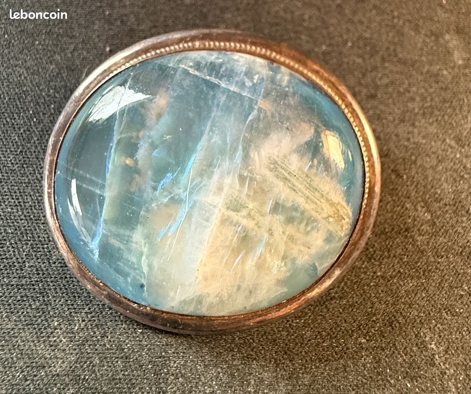 Grande Broche en Argent sertie d'un Cabochon en Pierre de Lune (image 2)