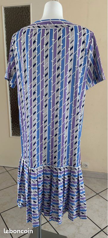 Robe vintage plissée Made in France Motif géométrique violet & bleu Taille 3 (42/44) (image 10)