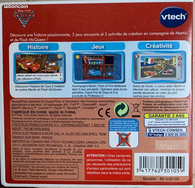 VTech Storio Cars 2 - Jeu éducatif Martin Et Flash McQueen - 4-7 Ans - Neuf Scellé