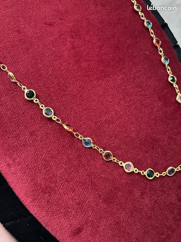 Collier acier inoxydable style rétro vintage verres multicolores (image 3)