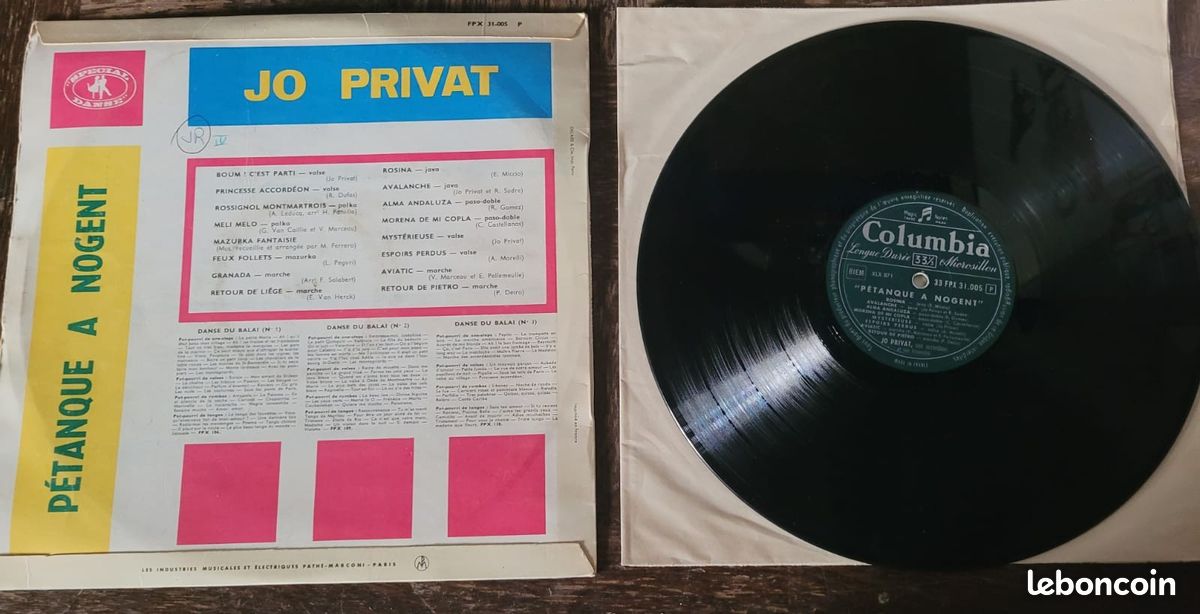 Disque Vinyle 33Tour « Jo Privat et son orchestre musette Pétanque à Nogent » (image 3)