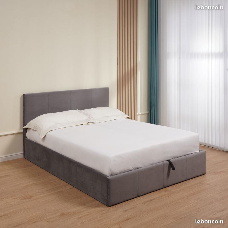 Lit avec Coffre velours bastien Noir beige Gris 140x190​⁬⁬‍‍‍⁮‍​⁯⁭⁢⁬​⁪ (image 5)