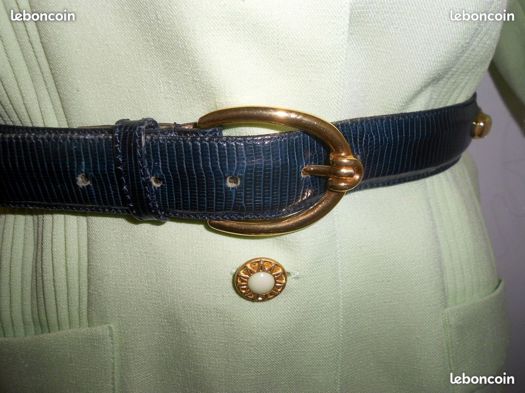 Ceinture vintage cuir bleu marine T.74/84 (image 1)