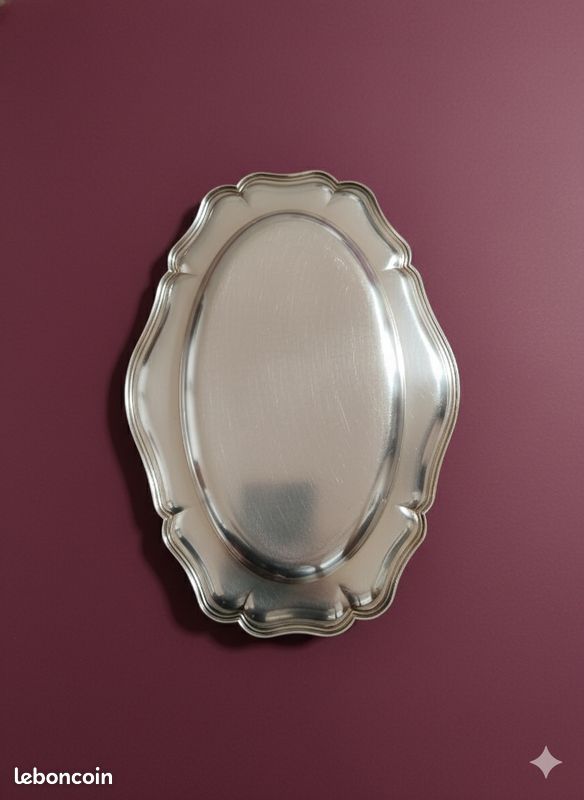 Grand Plat Rond Vintage En Métal Argenté, Diamètre 27 Cm, Déco Ou Usage