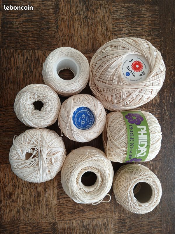Lot De Pelotes De Coton Mouliné Écru – Pour Crochet, Tricot – Occasion