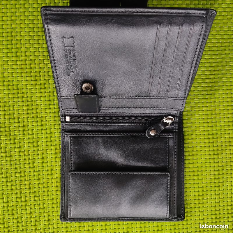 Porte-monnaie En Cuir Véritable Vintage - Compartiments Billets Et Cartes, Fermeture éclair, Très Bon état