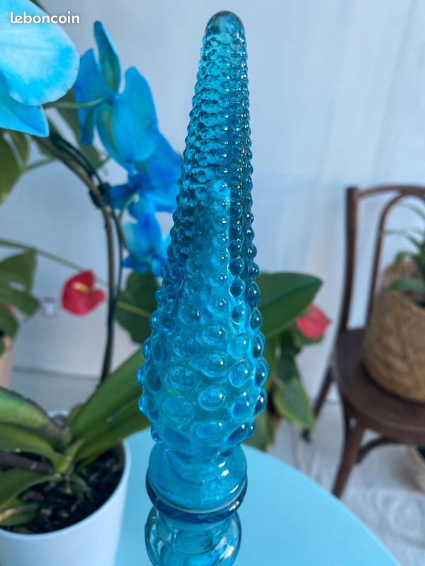 Bouteille carafe italienne vintage bleue 46,5 cm (image 2)