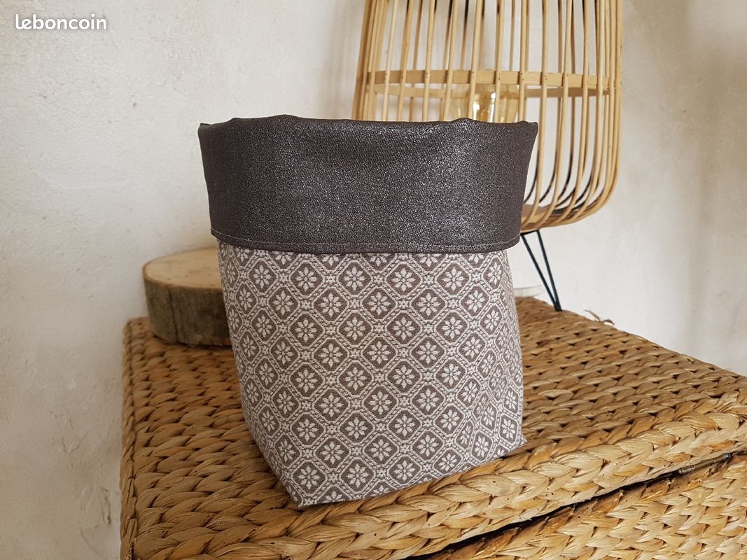 Panier de rangement vide-poche en tissu jacquard intérieur jean enduit pailleté (image 1)