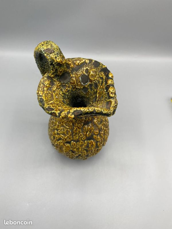 Vase soliflore en céramique Fat Lava, glaçure volcanique jaune d'or et brun, Allemagne de l'Ouest (image 4)
