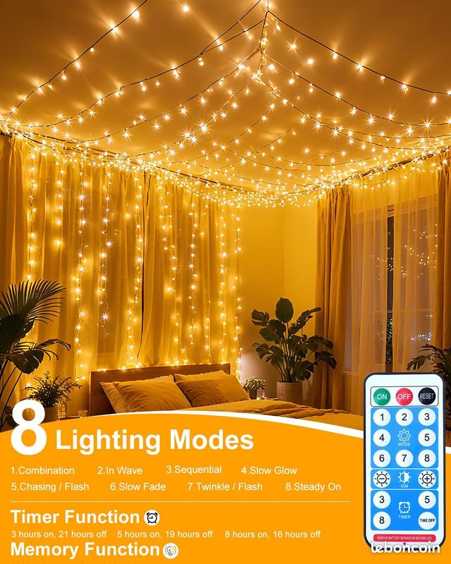 Guirlande Lumineuse à Pile De Corde LED Télécommande Imperméable Pour