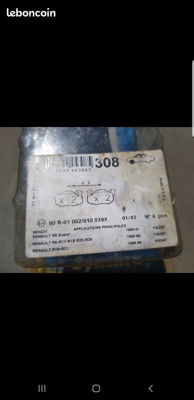 4 plaquette de frein Renault R5 R11 R18 R19 RR20 R21 R30 (image 2)