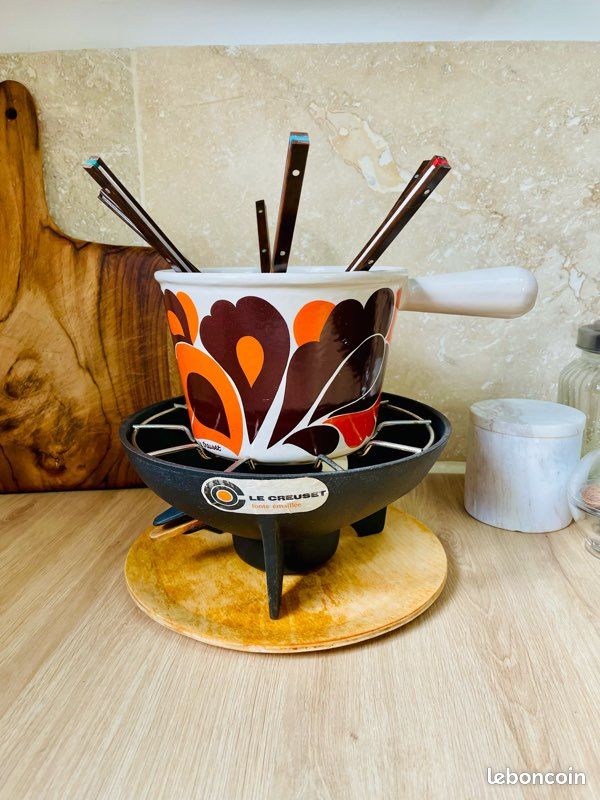 Service à Fondue Le Creuset Complet – Poêlons En Fonte Marron, Boîte N3