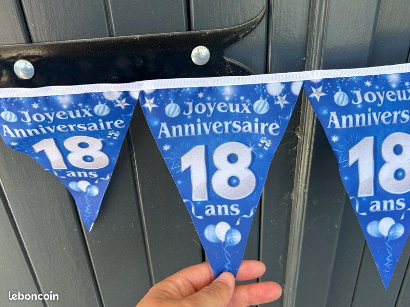 Déco Anniversaire 18 Ans Argent Et Bleu – Bannière 185x90 Cm, Polyester, Réutilisable, Pour Fille Ou Garçon