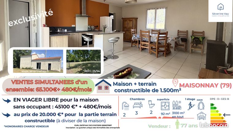 VIAGER LIBRE SANS OCCUPANT et vente d'un terrain constructible de 1500m²