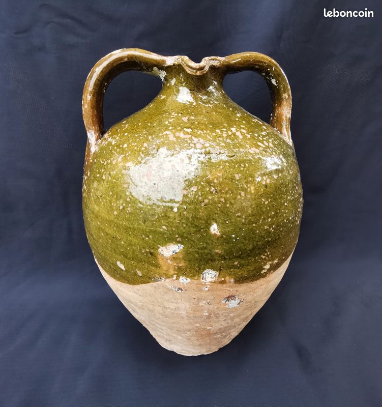 Cruche à Huile Ancienne En Terre Cuite Vernissée - XIXe Siècle - Décoration Rustique Française