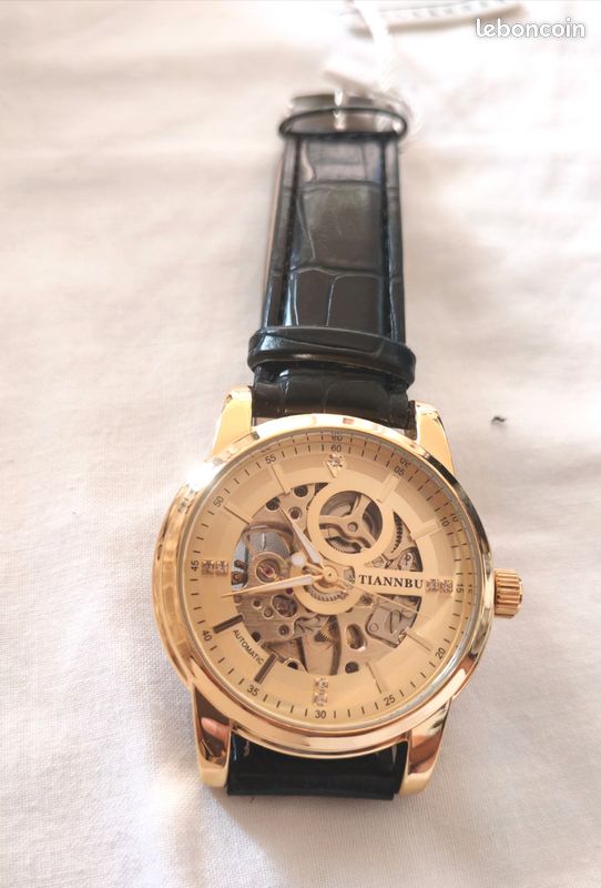 Montre automatique homme TIANNBU – Squelette dorée – Neuve avec étiquette (image 1)