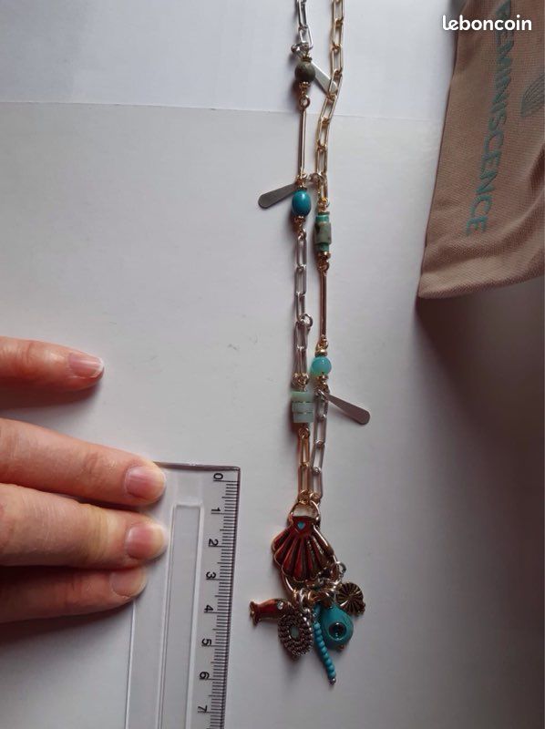 Collier Sautoir Vintage à 2 Rangs - Résine Turquoise Et Finition Argentée - Bijou Fantaisie Pour Femme - Modèle #J150